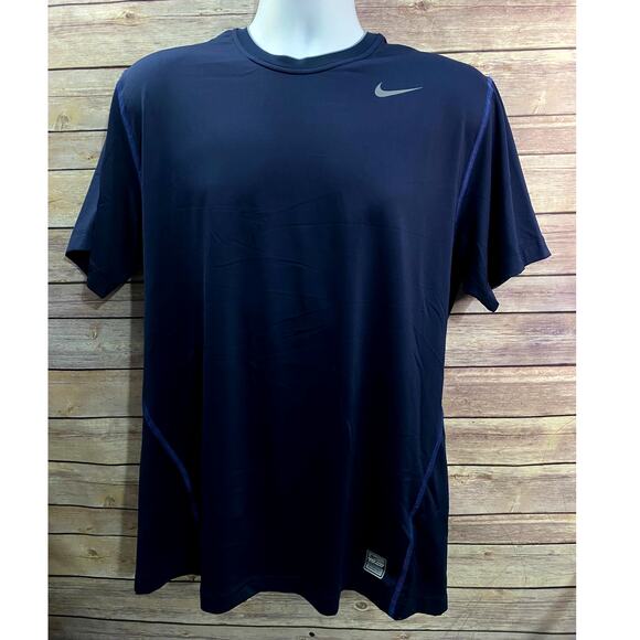 Nike Pro Combat Shirt Size Large Navy Blue Dri-FIT Fitted Athletic Performance - Picture 1 of 9